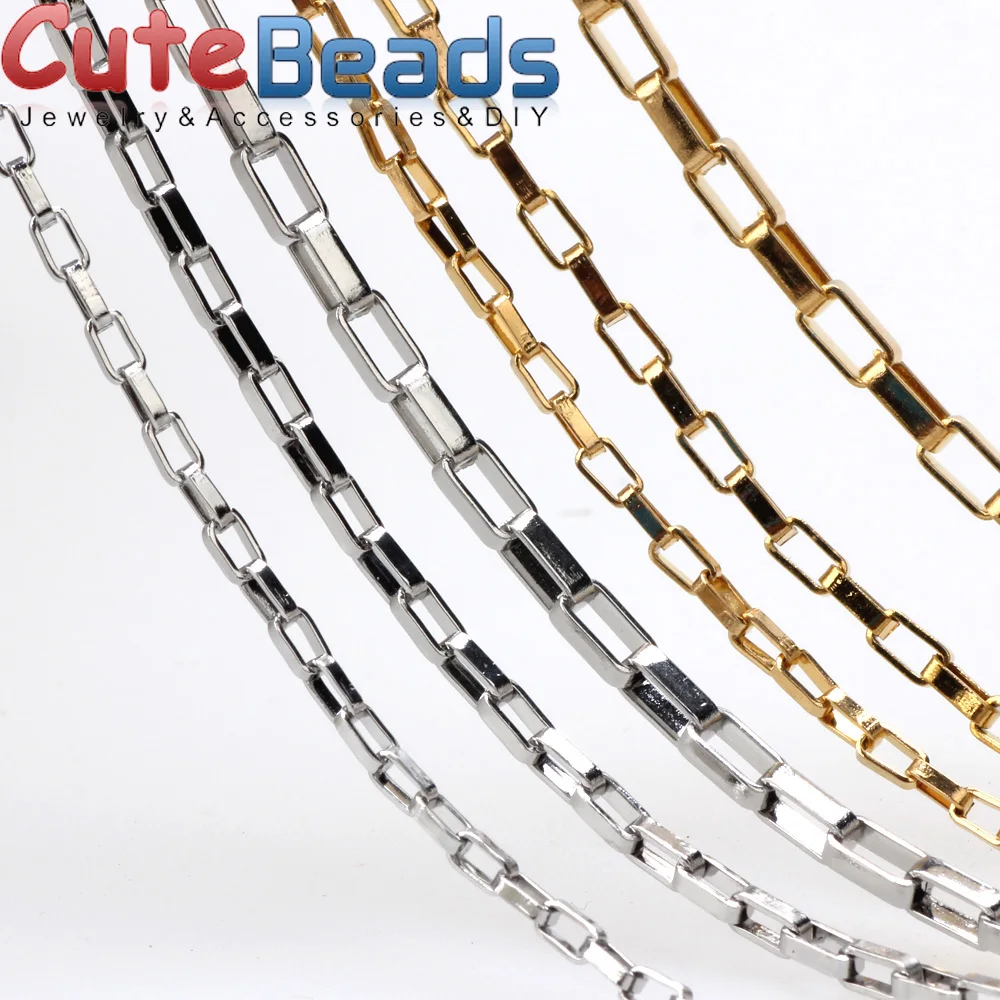 Fashion 1.5 / 2.0 / 2.5MM 50CM multi-size rectangular silver color / gold clavicle stainless steel chain necklace DIY