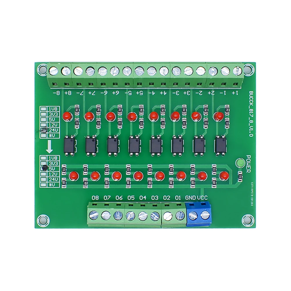 24V To 3.3V 12V 5V 8-Channel 8bit Photoelectric Isolation Module Level Voltage Converter PNP Output PLC Signal Converter Adapter