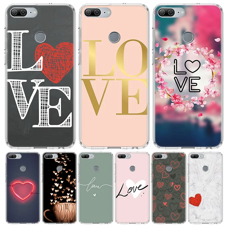 I Love you Pink Heart Soft Phone Case For Huawei Honor 10 Lite 9 20 8S 8X 9X Y5 Y6 Y7 Y9S P Smart Z 2019 7A 7X 8A Pro Coque Capa