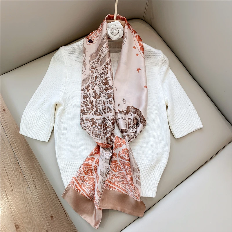 HOT Sale Luxuary Brand Spring Koreaon Scarfs Narrow Long Striped Satin Scarf For Women Elegant Ladies Scarves Femme Neck Scarf