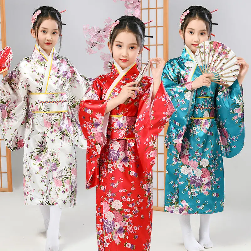 

Children Kimono Traditional Japanese Style Peacock Yukata Dress for Girl Kid Cosplay Japan Haori Costume Asian Clothes