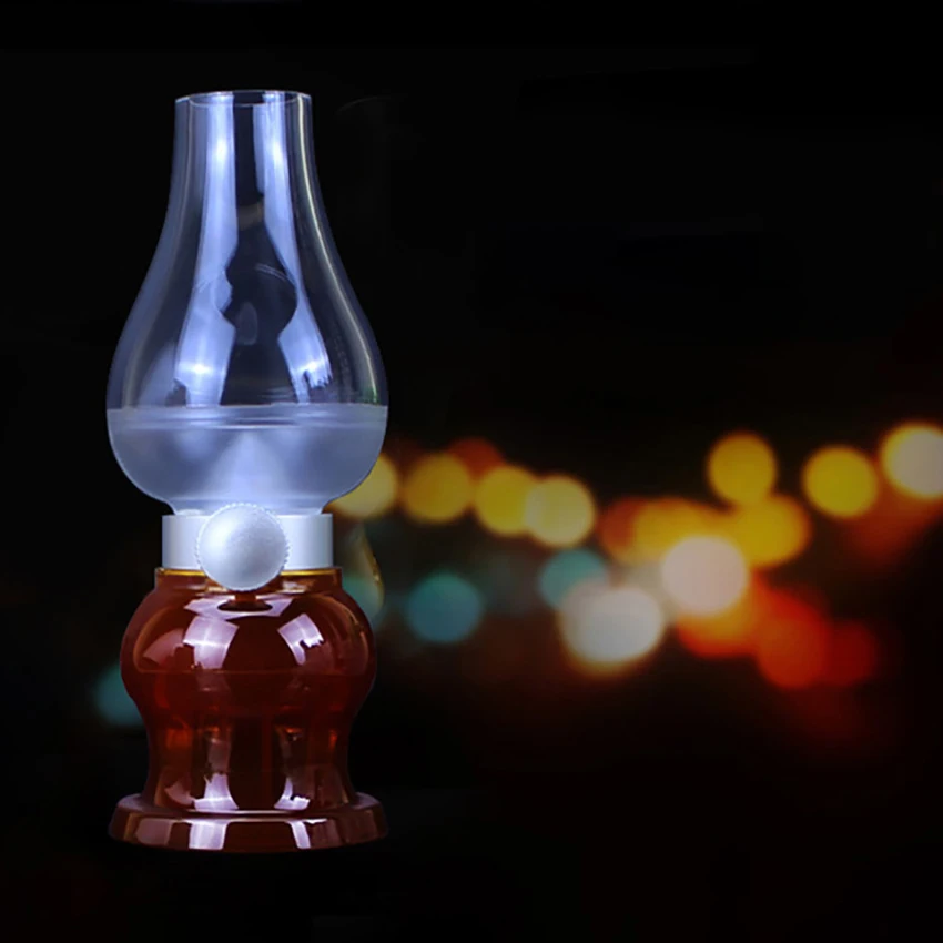 USB Rechargable LED Blowing Control Kerosene Candle Lamp Portable Night Light Desk Lamp Dimming Knob for Home Camping Barbecue