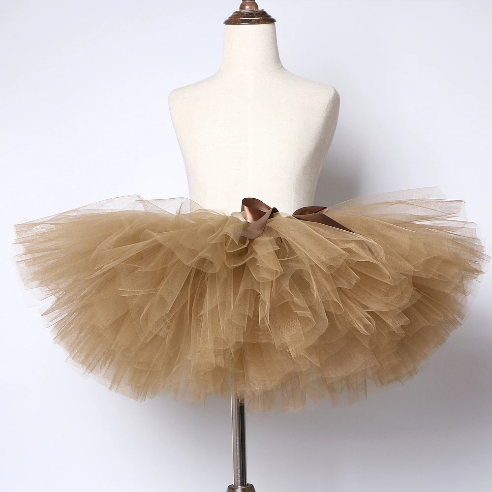 Solid Brown Coffee Baby Girls Tutu Skirt Costume Kids Dance Tutus Fluffy Ballet Bubble Skirts Children Ball Gown for 3M-14 Years