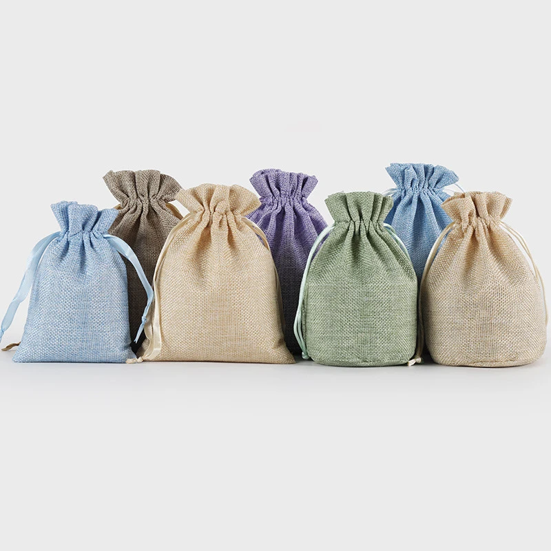 New Multiple size Round bottom Natural Resuable Jute Linen Drawstring bags Pouch Packaging Gift Bag Jewelry Christmas Bag