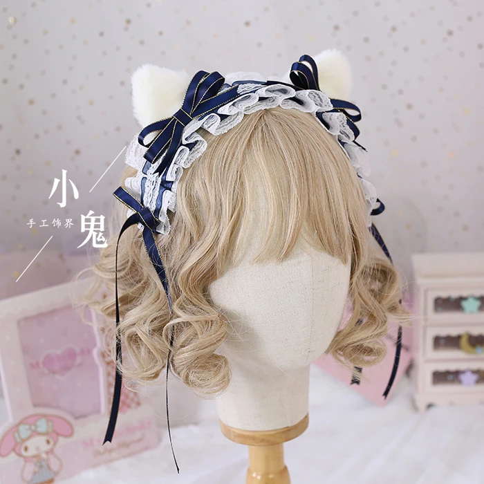 Original hand-made Japanese sweet bow cat ear kc hair band astrological cat hair band sweet pink sky blue sax