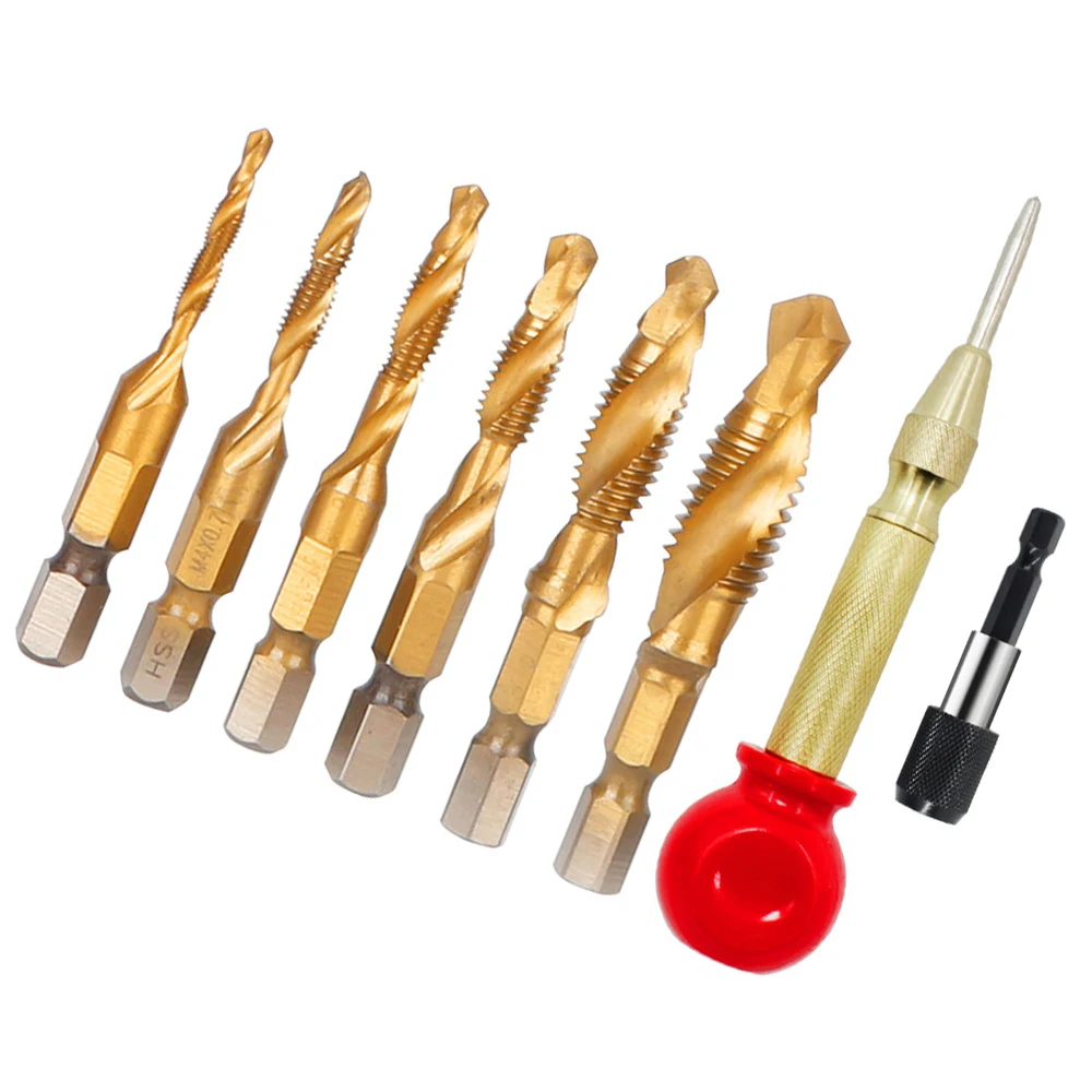 

8PCS/Lots M3-M10 Screw Tap Drill Bits HSS Taps Woodworking Metric Combination Bit Titanium 1/4" IN Quick Change Hex Center