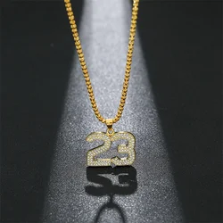 Crystal Hip Hop Basketball Legend Number 23 Necklaces Pendants Bling Gold Plated Cuban Chain Necklace Jewelry For Men Corrente