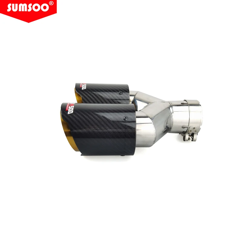 Original SUMSOO1PCS Carbonfaser + Goldchrom Edelstahl Auto-Auspuffendrohr Doppelendrohr Modifikation Schalldämpfer – Detail 10