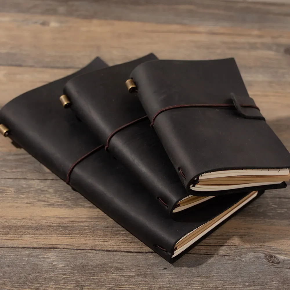 100% Genuine Leather Traveler\'s Notebook travel Diary Journal Vintage Handmade Cowhide Gift book black