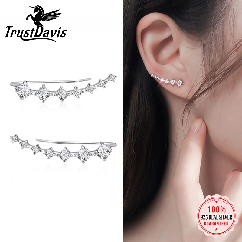 

Trustdavis Real 925 Sterling Silver Fashion Sweet Geometric Arc Dazzling CZ Stud Earrings For Women Wedding Fine Jewelry DA2407