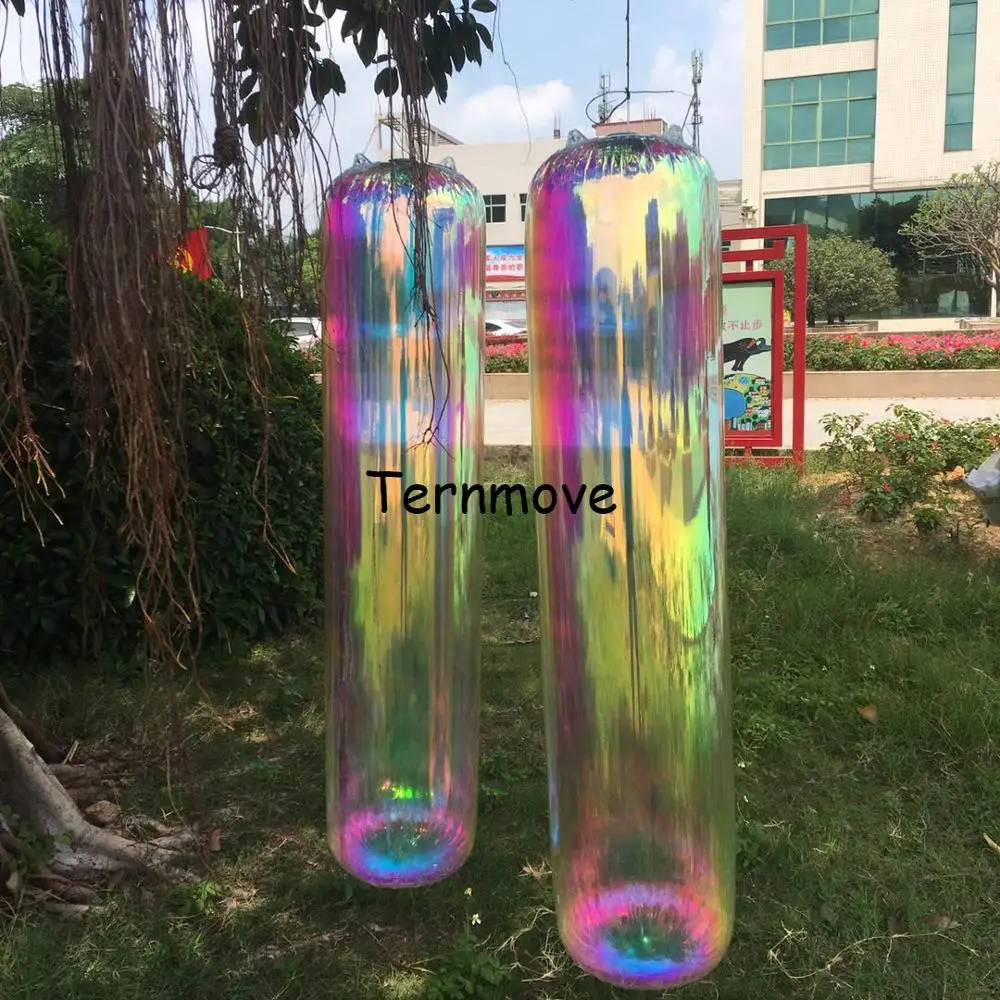 inflatable holographic rainbow pillar for shopping mall hanging decoration pvc mirror reflective tube column