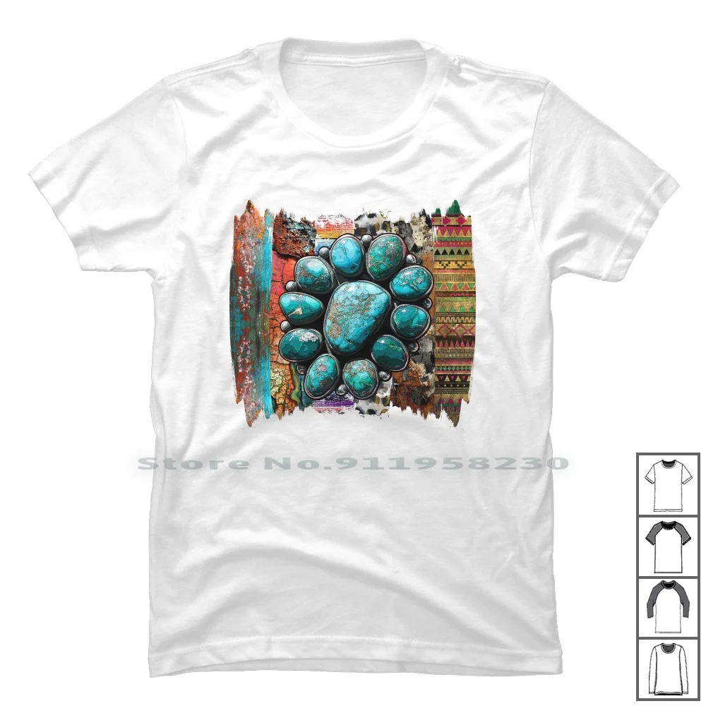 Turquoise Western Gem Stone T Shirt 100% Cotton Turquoise Western Leopard Farmer Stone Ester Tone Farm Ape Arm One Gem