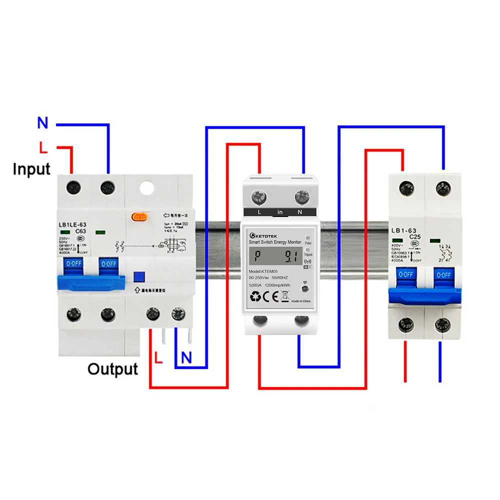Din Rail WIFI Tuya Smart Energy Power Meter KWH 220V Voltmeter Ammeter Smart Life Wattmeter Remote Switch Control Monitor