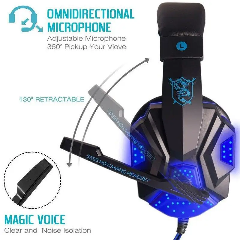 2.2M Wired Gaming Headset PC Music Stereo Earphones Headphones with Mic LED Light for PS4 computer Gamer headphone 3.5mm