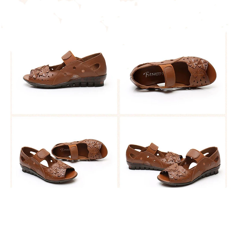 GKTINOO Summer Genuine Leather Slip-On Sandals Women Shoes 2024 Comfortable Low Heel Soft Open Toe Flat Female Sandals