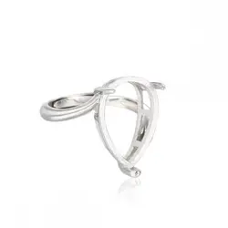 925 Sterling Silver Water Drop Bezel Cup Setting Adjustable Ring Base Blank fit 4X6/6X8/7X9/8X12mm Cabochon for Jewelry Making