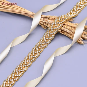 Topqueen S216-G Gold Brautgürtel Strass Voller weiblicher Flügeldesigner Luxus Marrozy Hochzeit Helles Taillenschmuck Applikationen 8 Hauptverkaufsgold Hochzeitsgürtel - №7