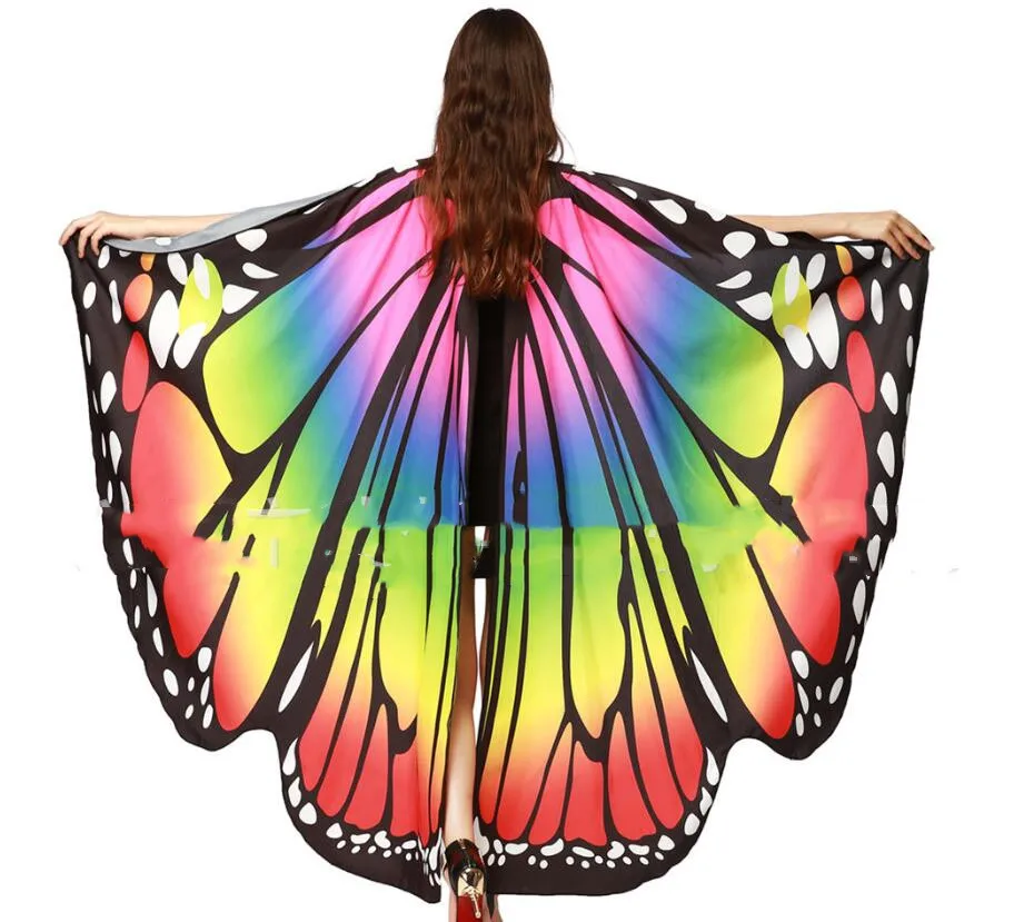 Chal de alas de mariposa arcoíris para mujer, accesorios de disfraz de baile de Hada, capa de Mariposa Monarca para adultos, gran oferta