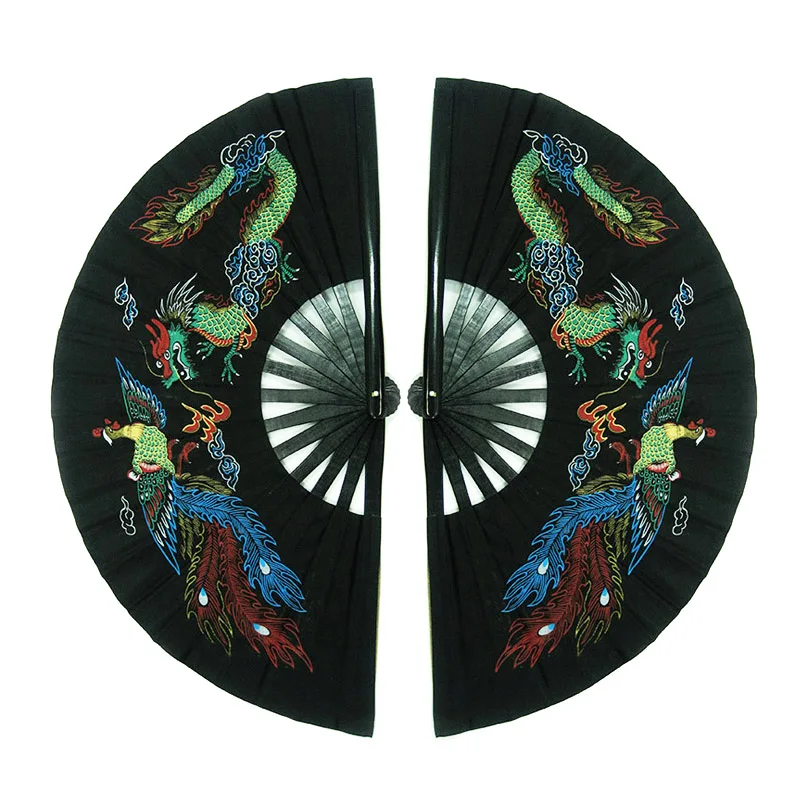 Bamboo Tai Chi fans Right and Left Wushu Wudang Double fan Dragon and Phoenix fan one pair Martial arts equipment