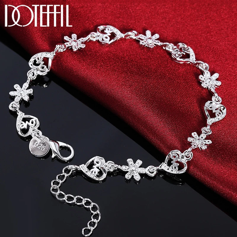 

DOTEFFIL 925 Sterling Silver AAA Zircon Full Heart Flower Bracelet For Women Wedding Engagement Party Fashion Jewelry