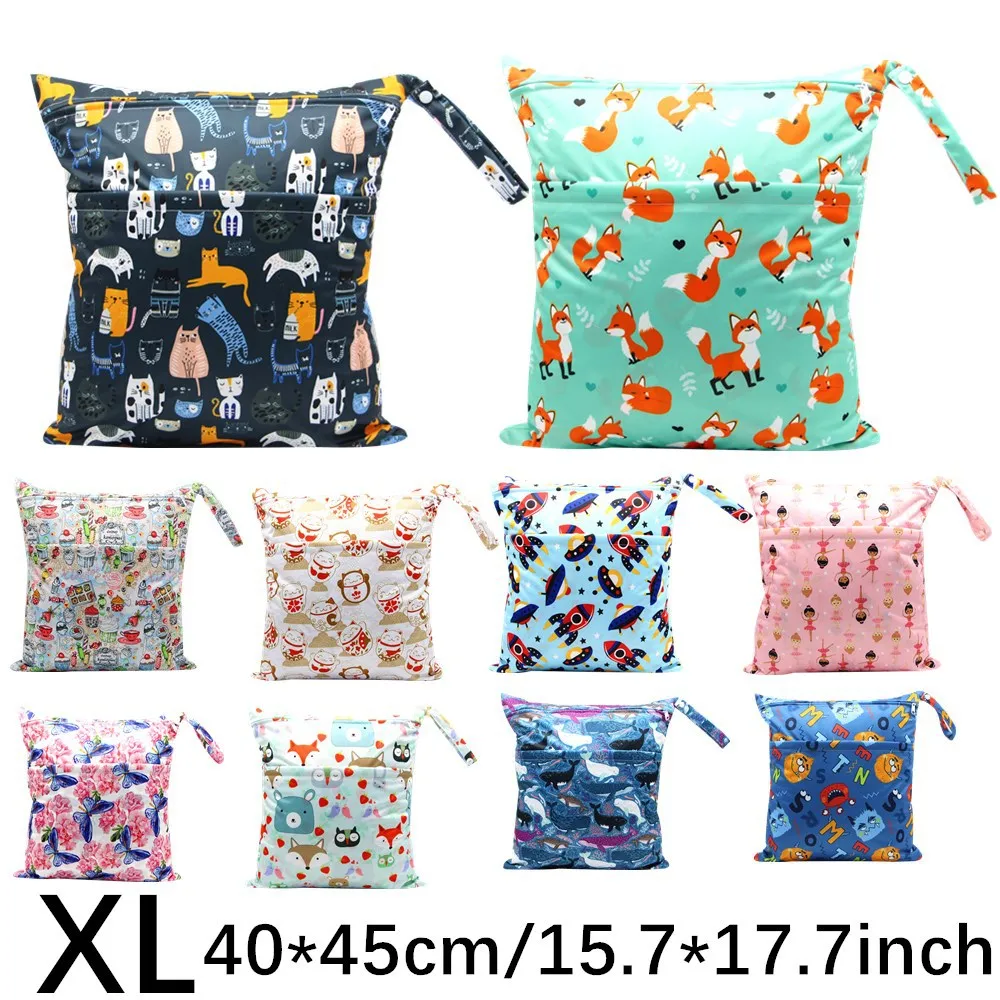 50pcs 40cmx45cm Wet Dry Bag With Two Zippered Pockets For Baby Diapers Nappies,Travel, Exercise, Daycare, Water-Resistant