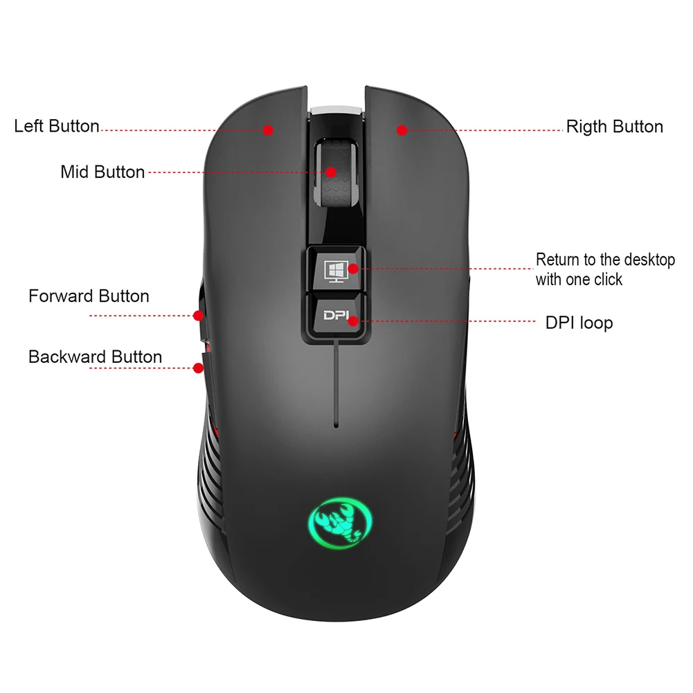 HXSJ T30 Wireless Gaming Mouse Mice 3600DPI 7-Color Computer Mouse Backlight Rechargeable Ergonomic Mice For PC Laptop Desktop