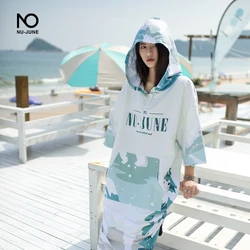 Nu-June Microfiber Changing Robe for Men and Women, Swimming Diving Bathrobe, Cloak Printing, Bath Towel, Outdoor Hooded Beach