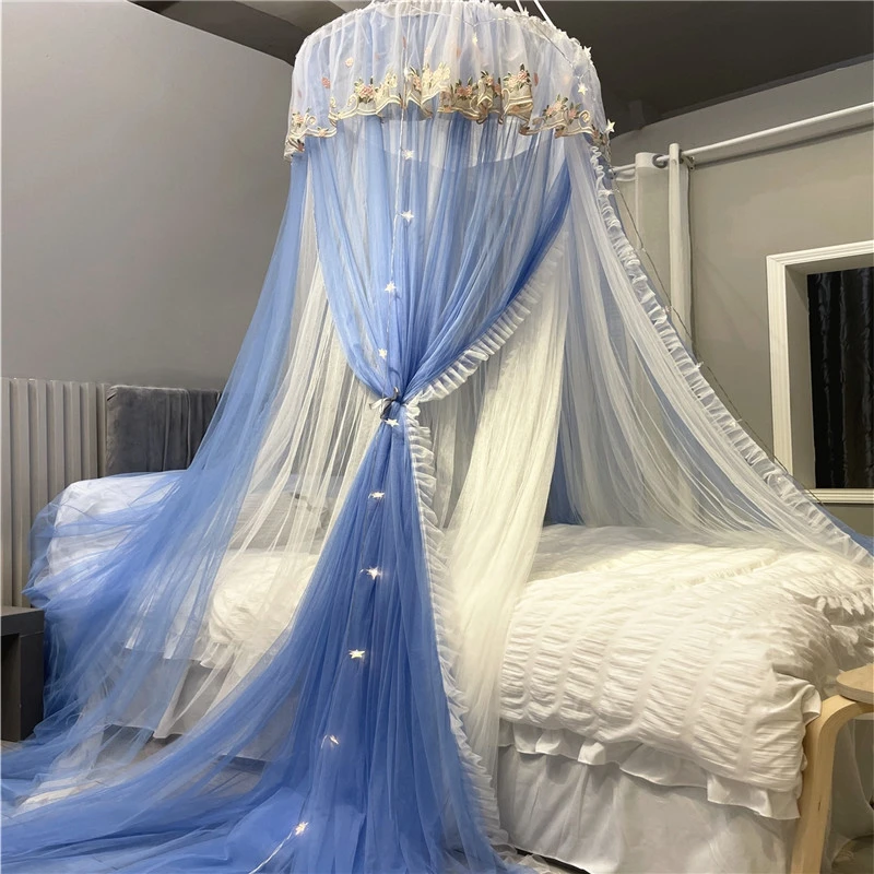 

Hung Dome Ceiling Mosquito Net Luxury Lace Romantic Mesh Double Layer Princess Folding Summer Insect Canopy Yellow Home Textile