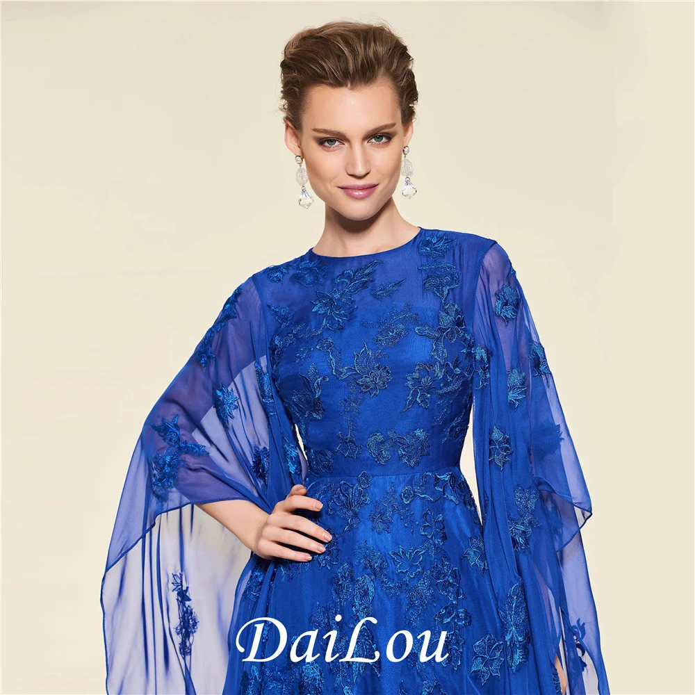 A-Line Button Floor-Length Long Sleeves Jewel Neck Appliques Mother of the Bride Dress With 30D Chiffon 2022