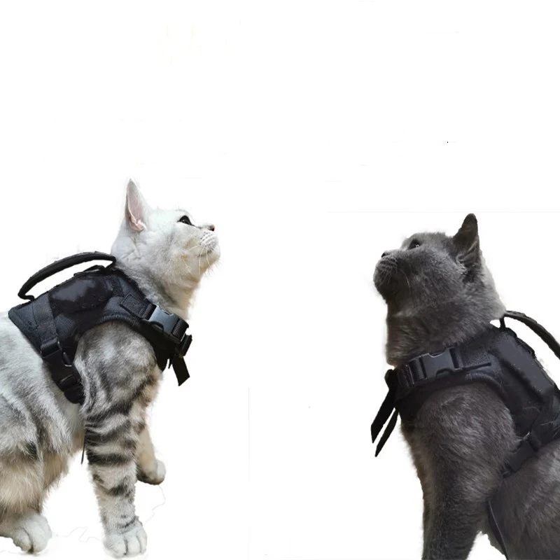 Tactical Cat Small Dog Collar Harness Adjustable 600D Nylon Pet Traction Kitten Escape Proof Cat Vest Cats Pet Harness Belt