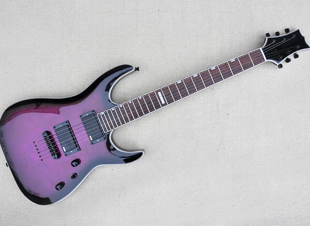 6 Strings Purple Electric Guitar with Rosewood Fretboard,Strings Through body,White Binding