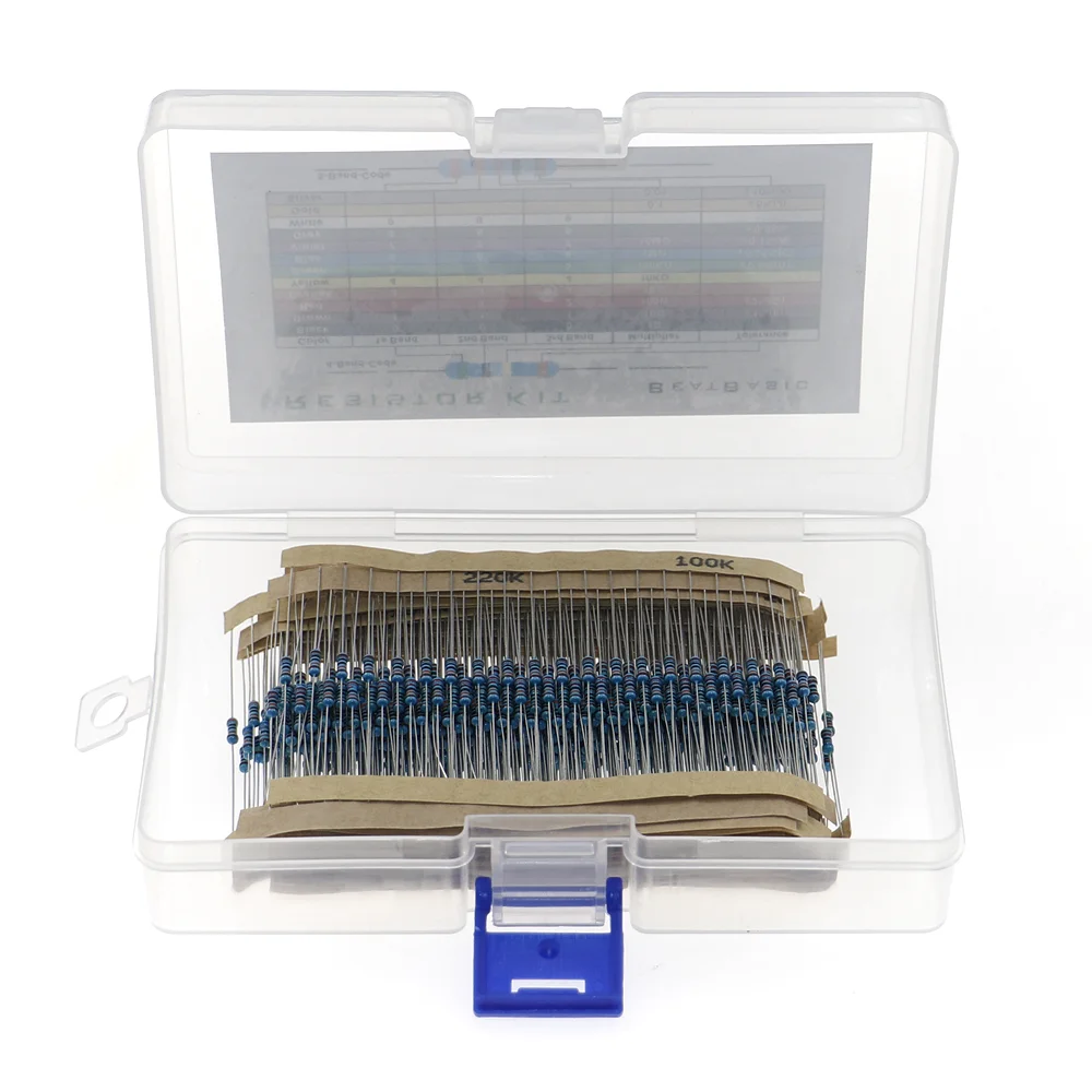 

600pcs/Box 30 value x 20pcs 1/4W metal film resistor assorted kit 1% tolerance.