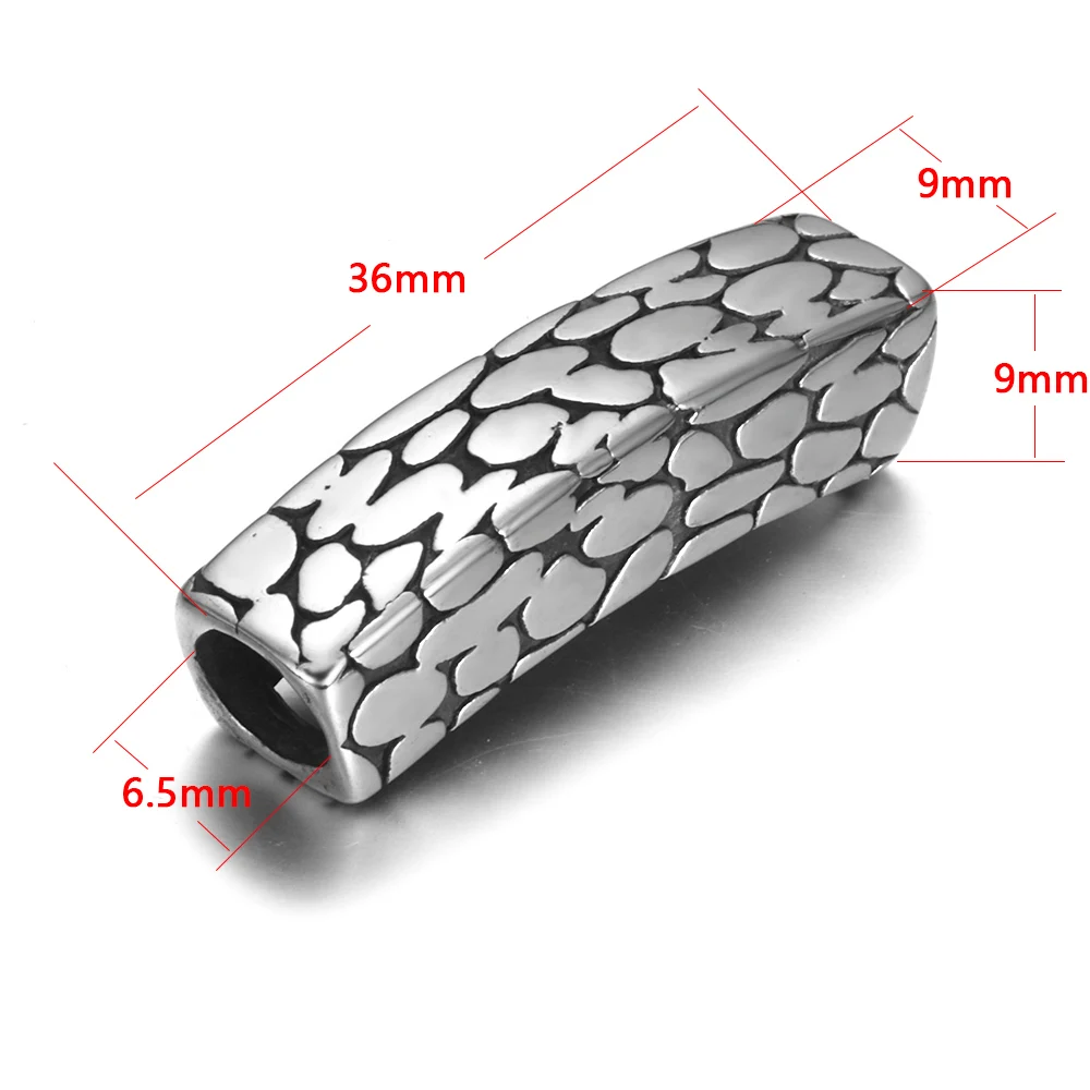 Stainless Steel 6.5mm Hole Tube Beads for Leather Bracelet Metal Slide Leopard Bead for DIY Making Jewelry Accessories