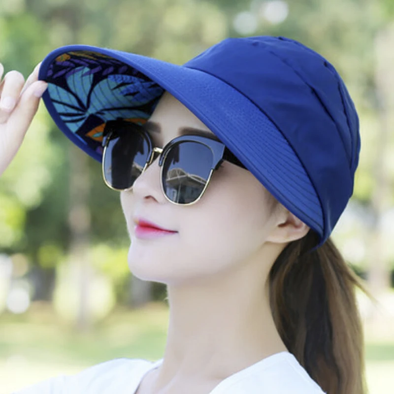 Summer Sun Protection Folding Sun Hat Women Wide Brim Cap Ladies Girl Holiday UV Protection Sun Hat Beach Packable Visor Hat