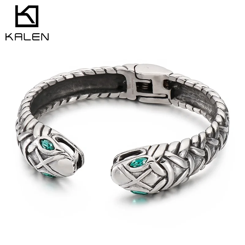 Kalen Larger Snake Open Bangles for Men Punk High Quality Stainless Steel Bracelet Heavy Metal Rock Biker Jewelry Gifts