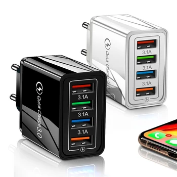 4 USB şarj hızlı şarj 3.0 hızlı şarj duvar adaptörü iPhone 12 11 Pro XS Xiaomi Samsung Huawei OPPO telefon şarj cihazı