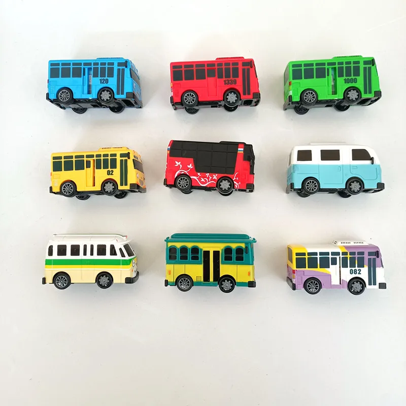 9 buah/Set 9cm Model miniatur Bus Tayo kecil untuk anak-anak belajar lalu lintas mainan pengetahuan Bus hadiah ulang tahun anak laki-laki