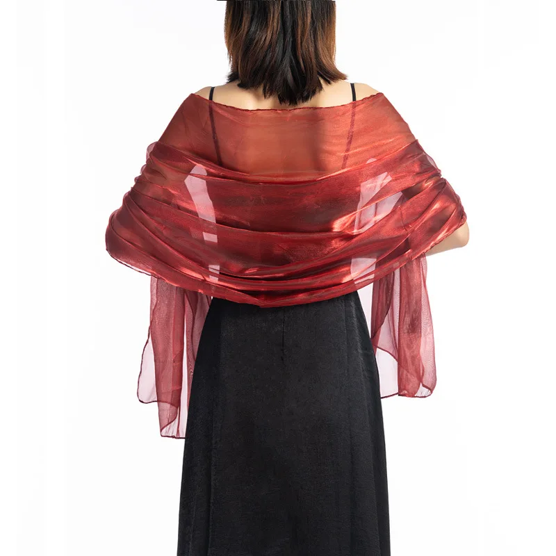 Sexy Transparent Solid Color Yarn Long Shiny Sunscreen Cloak Shade Shawl Female Wedding Bridesmaid Party Evening Dress Scarf T58