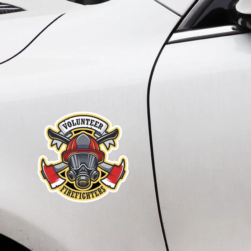 YJZT 13.9CM*13.9CM Funny Volunteer Firefighter Reflective Car Sticker PVC Decal 12-0659