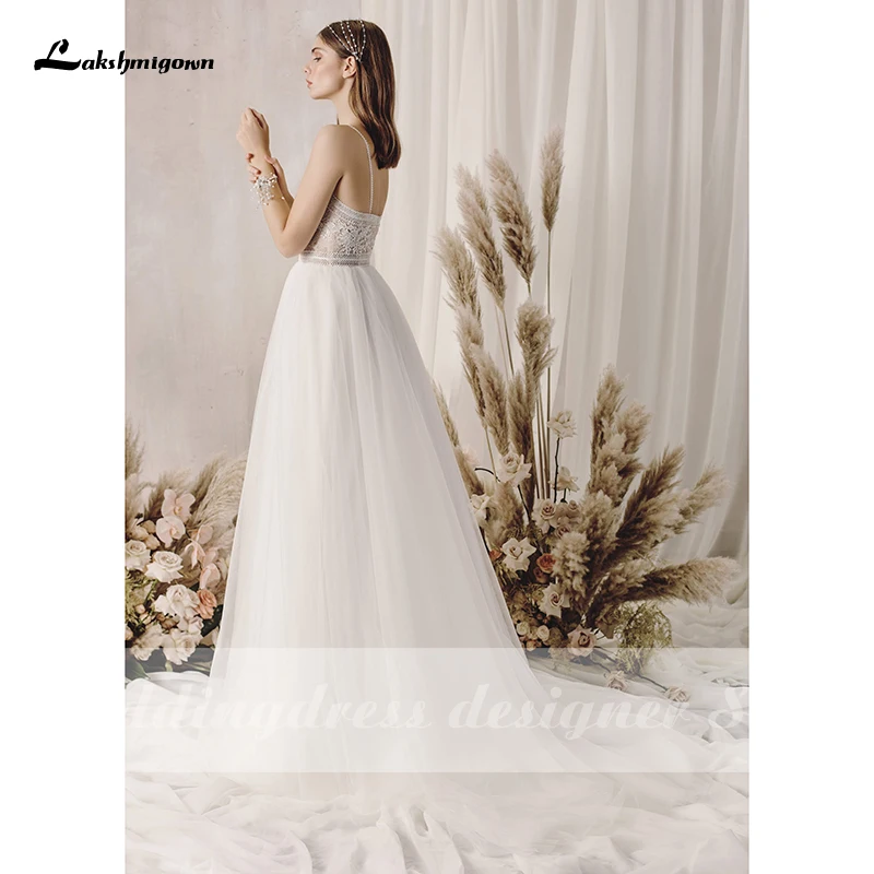 Lakshmigown-vestidos De Novia bohemios, línea A, tirantes finos, espalda abierta, tul Sexy, para boda, 2021