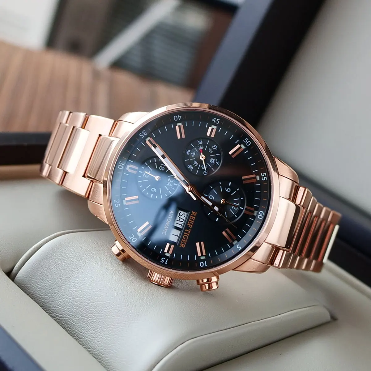 Reef Tiger/RT Luxury Brand Rose Gold Automatic Watches Date Sport For Men Waterproof Relogio Masculino RGA1659