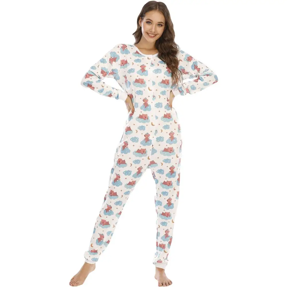 Adult Cute Cartoons Onesies Costume For Women Warm Soft Animal Onepieces Pajamas Home Wear Girl Clothes