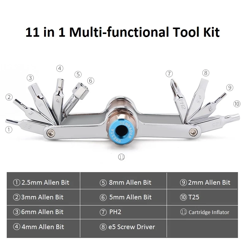 CXWXC 16/11 in 1 Bicycle Multi Repair Tools Kit CX TO5CO2 Allen Bits Screw Driver Cartridge Inflator MTB Bike Mini Repair Tools