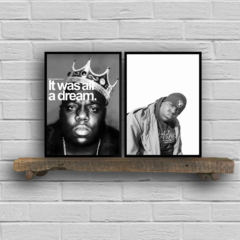 Notorious Biggie Smalls Rappe Poster Art Prints Wall Decor , Biggie Smalls Crown It Was All a Dream Canvas Painting Wall Picture