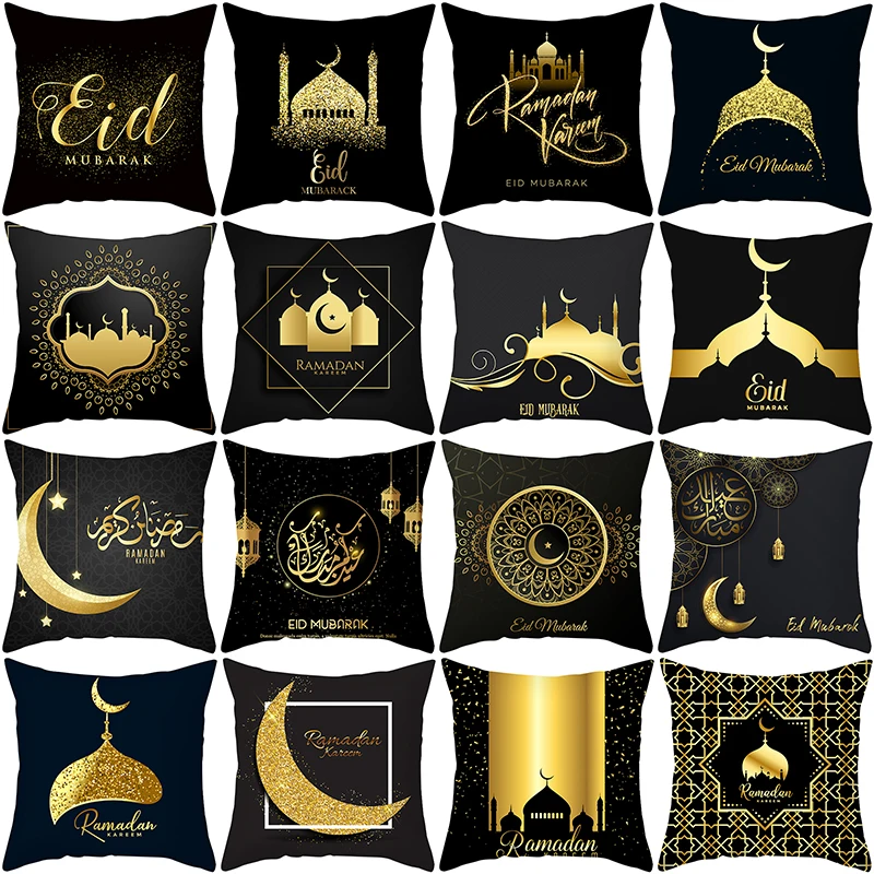 Black Gold Ramadan Pattern Decorative Cushion Pillowcase Peach Skin Peach Skin Cushion Cover Throw Pillow Decorative Pillowcase