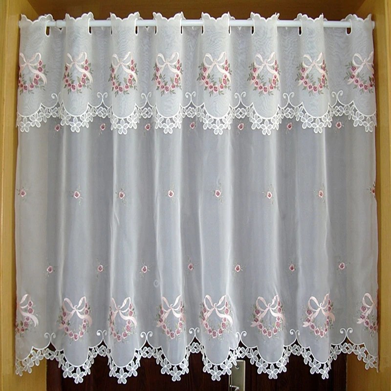 Half-curtain Embroidered Valance Partition Fashion Flowers Short Curtain for Kitchen Cabinet Door A-68