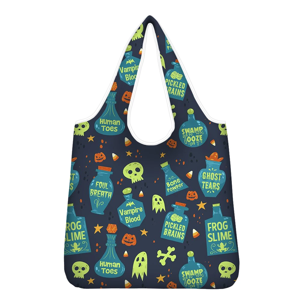 

Pumpkin Skull Bags 2021 Halloween Shoulder Bag Reusable Shopping Bags Casual Tote Female Handbag Foldable Gift Bag for Halloween