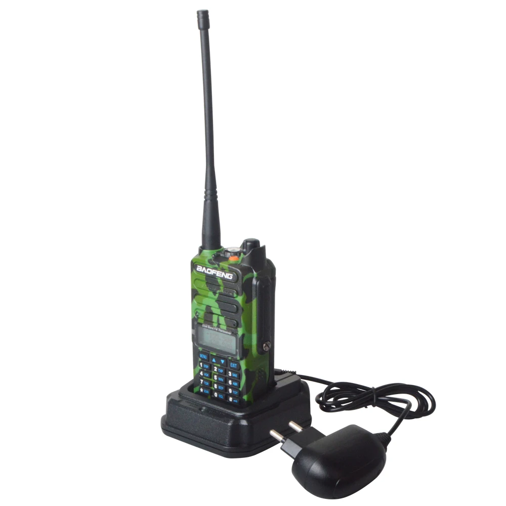 Walkie Talkie Kamuflase UV9R Plus Baofeng UHF VHF Dual Band 8W 128Ch VOX FM IP57 Walkie Talkie Tahan Air dengan Headset Gratis