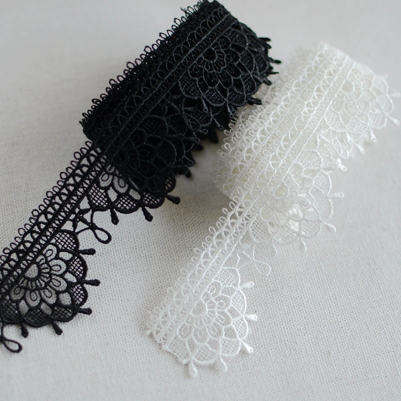 3.5CM Wide White Black Cotton Fabric Ribbon Water Soluble Embroidery Lace Flowers Trimming Home Curtains Clothing Sewing Decor