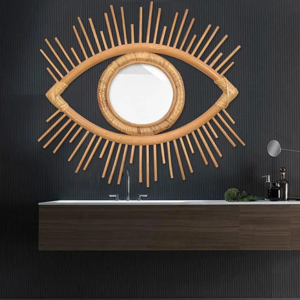 Eye Shape Decor Mirror Frame Rattan Art Decor Makeup Mirror Dressing Bathroom Wall Hanging Mirror Frame Crafts